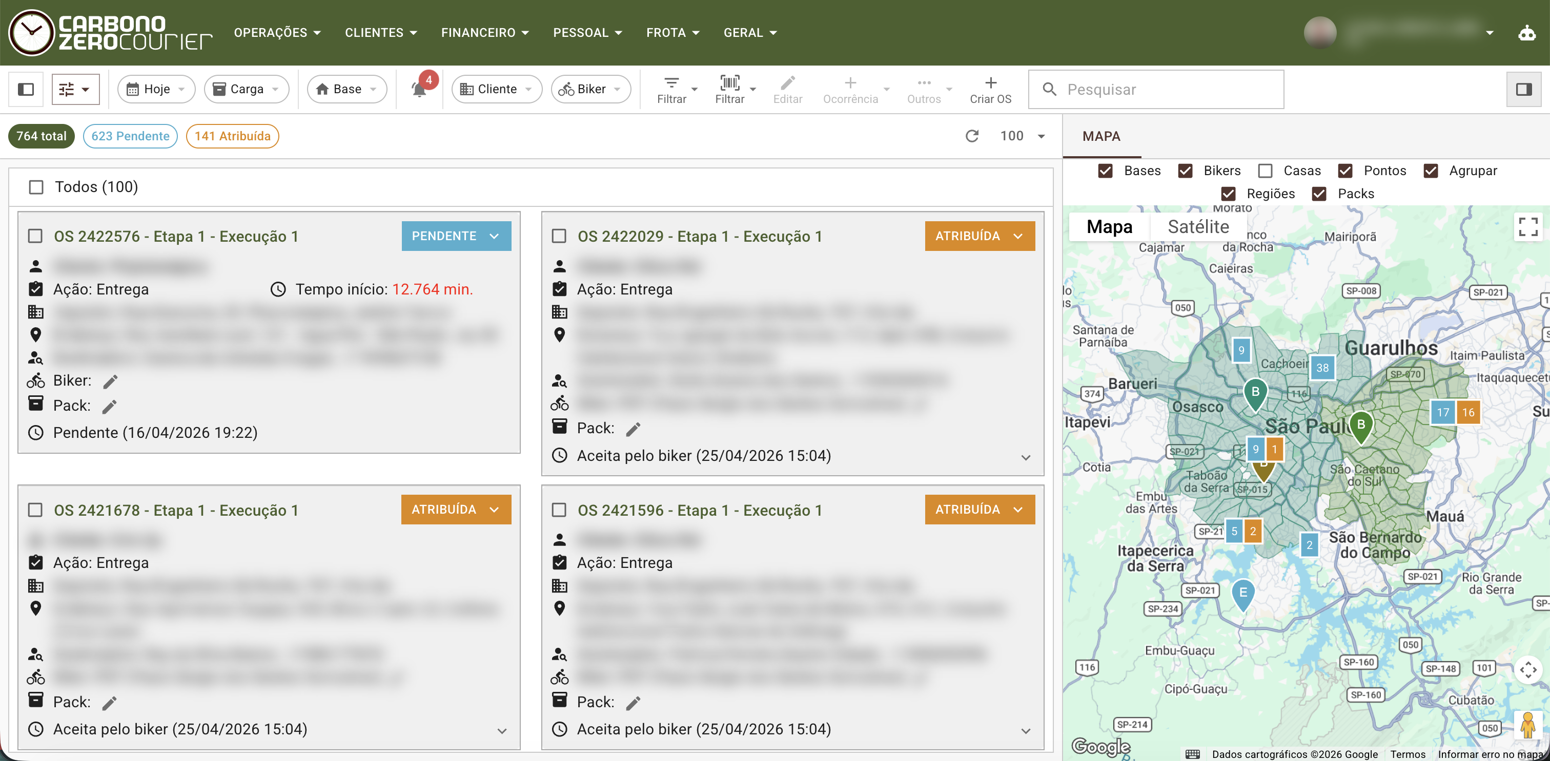 Painel com mapa da operação na região metropolitana de São Paulo
